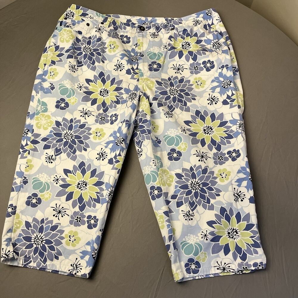 First Issue Liz Claiborne 16W Floral 100% Cotton Capri Pants Women's